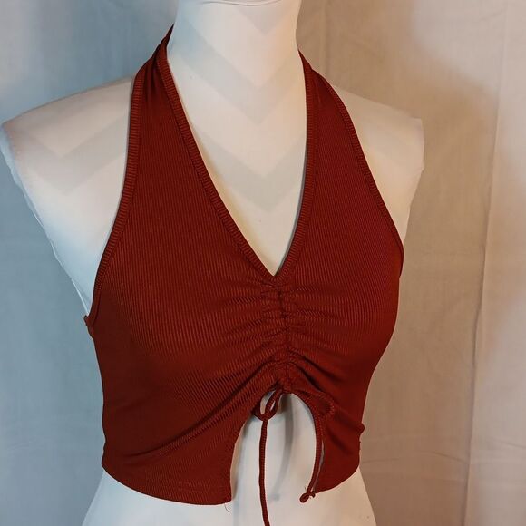 Ribbed Rust Colored Halter Crop Top - Picture 6 of 6